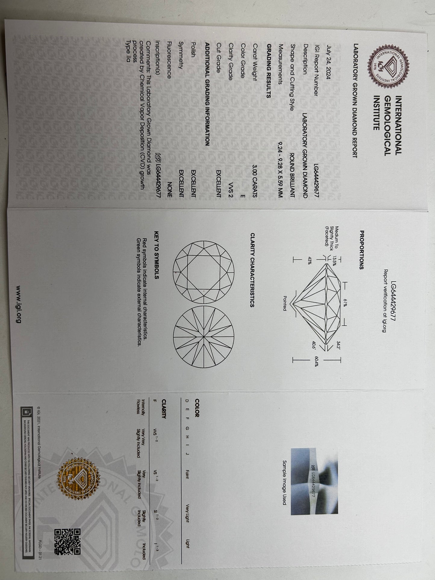 3.00 CTW Lab Grown Round Certified Diamond