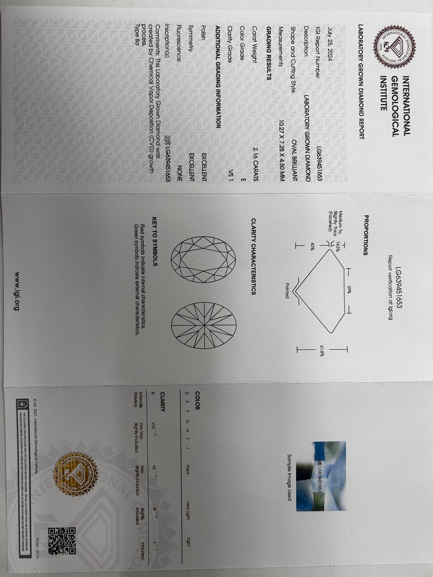 2.16 CTW Lab Grown Oval Certified Diamond