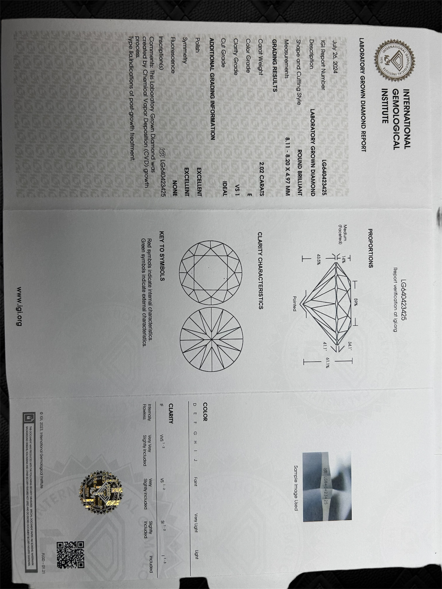 2.02 Ct Lab Grown Round Certified Diamond