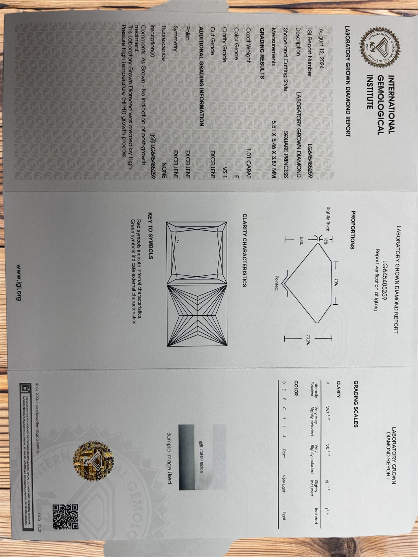 1.01 CTW Lab Grown Square Princess Cut Certified Diamond