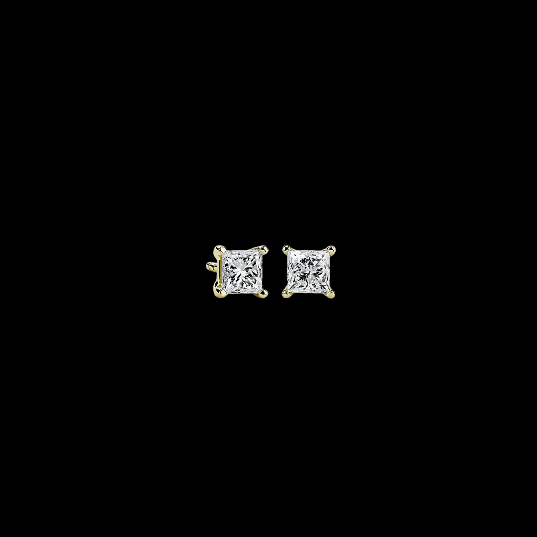 2ctw Princess Diamond Studs 14K Yellow Gold