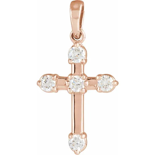 14K Rose 1/6 CTW Natural Diamond Cross Pendant