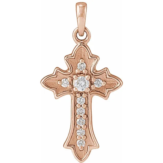 14K White .08 CTW Natural Diamond Vintage-Inspired Cross Pendent