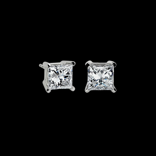 4ctw Princess Cut Diamond Studs 14K White Gold