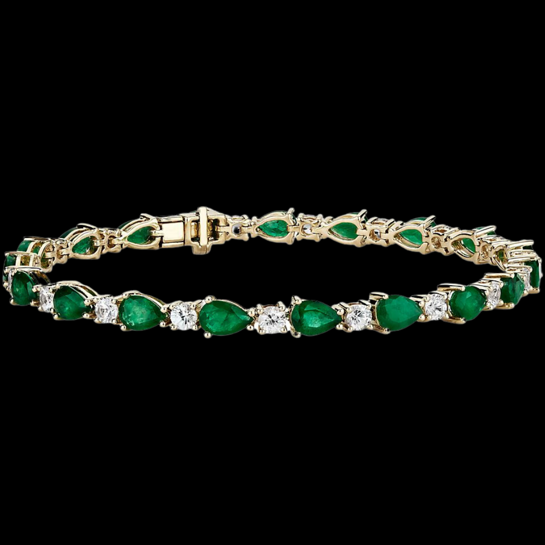 Emerald and White Sapphire Bracelet Yellow