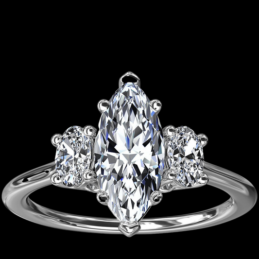 3 Stone Marquise Engagement Ring 14K White