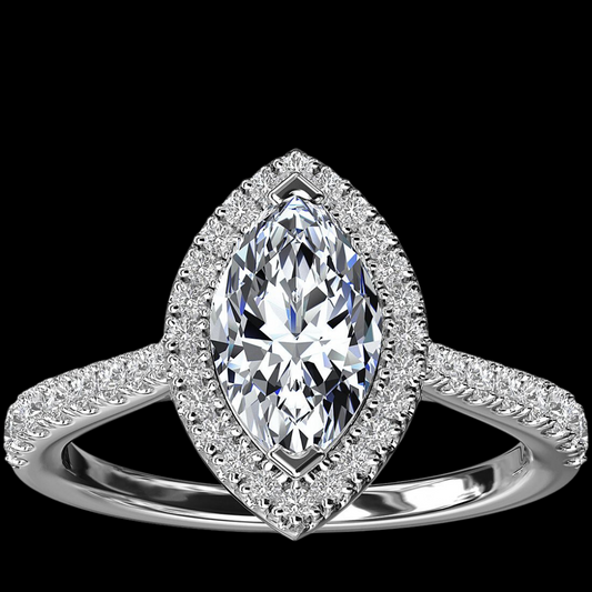 Marquise Bridge Halo Engagement Ring 14K White