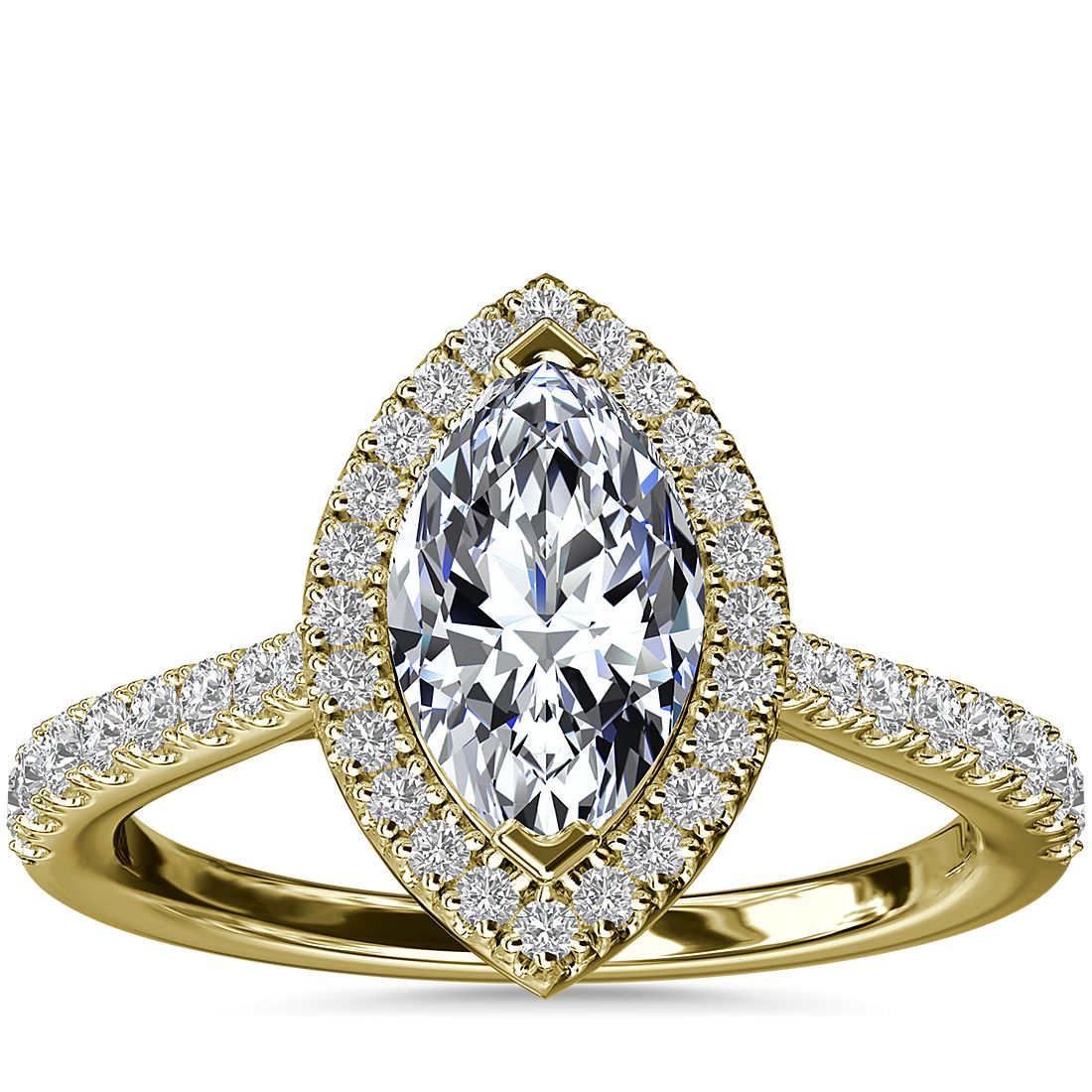 Marquise Bridge Halo Diamond Engagement Ring 14K Yellow