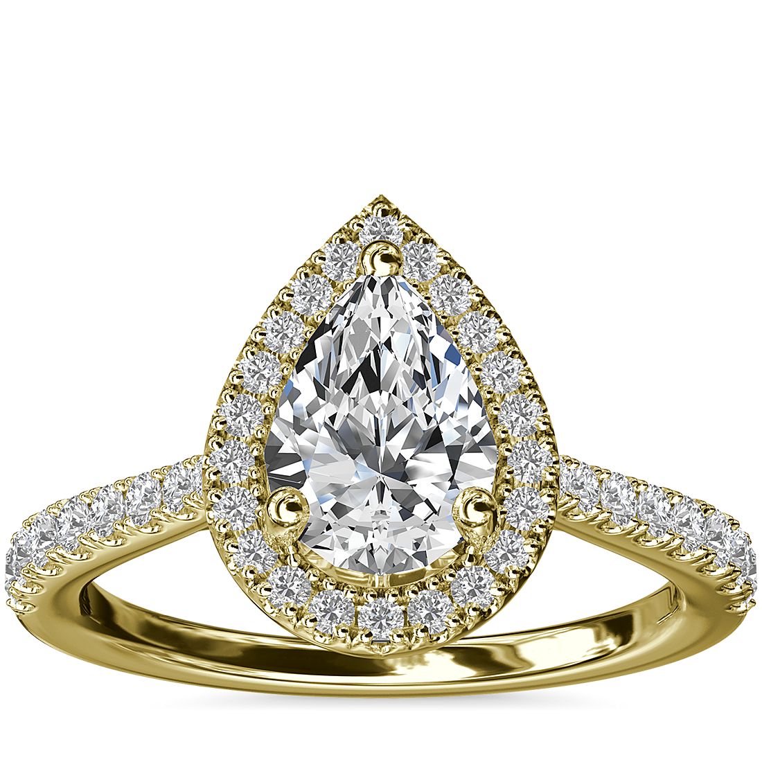 Pear Bridge Halo Diamond engagement Ring 14K Yellow