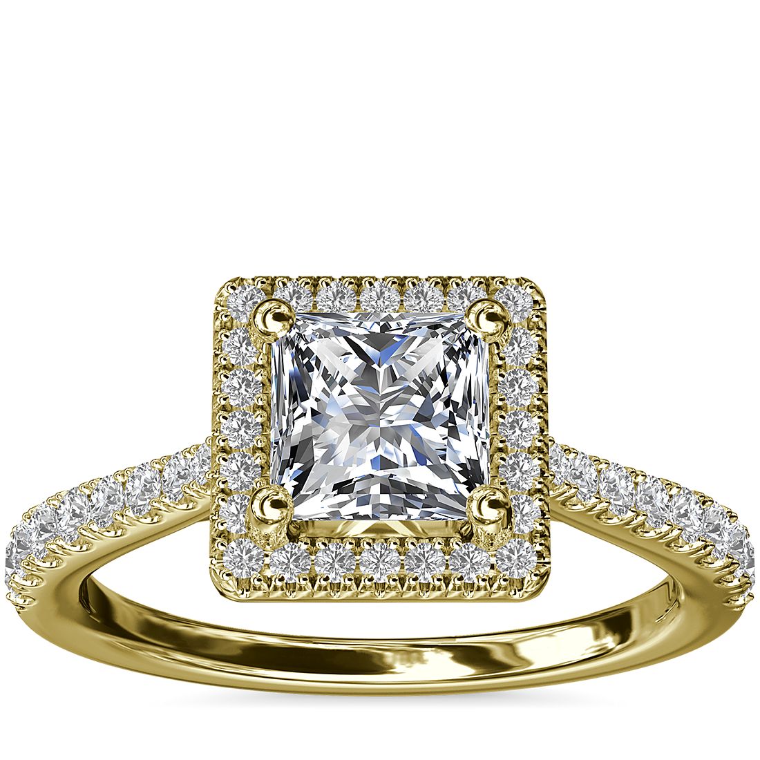 Princess-Cut Bridge Halo Diamond Engagement Ring 14K Yellow