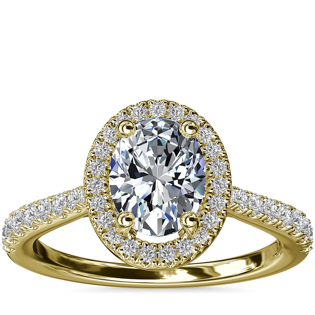 Oval Bridge Halo Diamond Engagement ring 14K Yellow