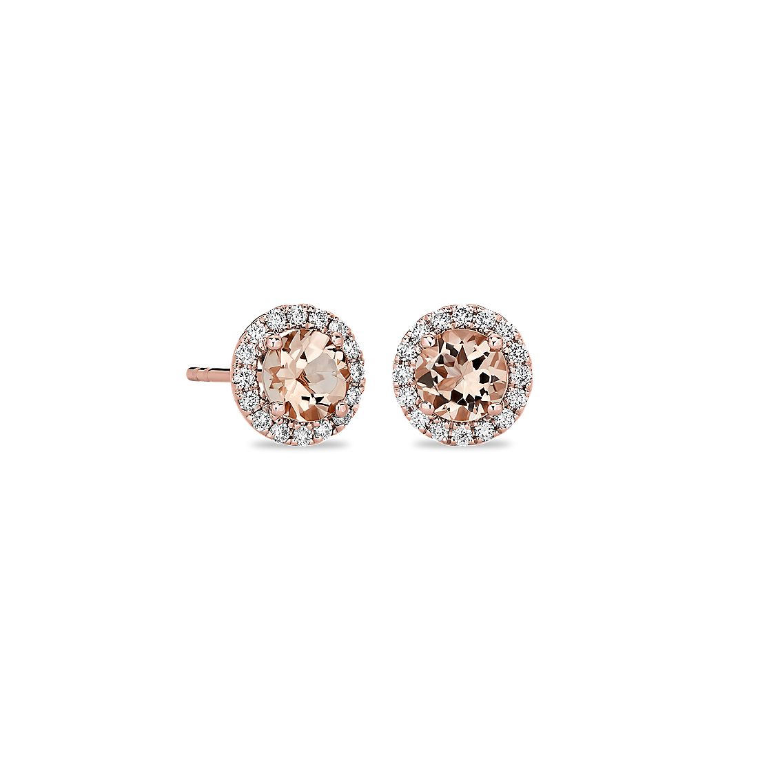 Morganite and Diamond Halo Studs 14K Rose Gold