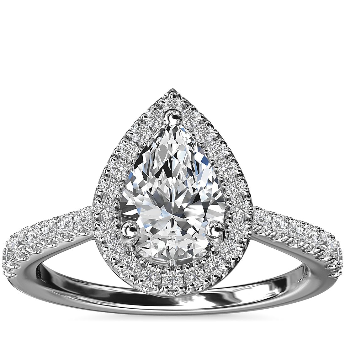 Pear Bridge Halo Diamond Engagement Ring 14K