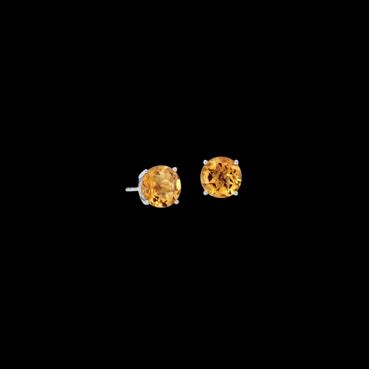 Citrine Stud Earrings 14K White Gold