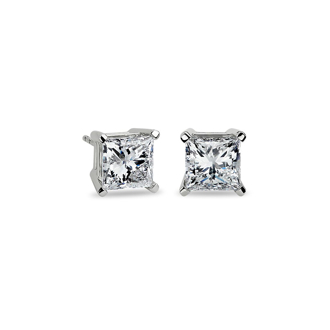 4ctw Princess Cut Diamond Studs 14K White Gold