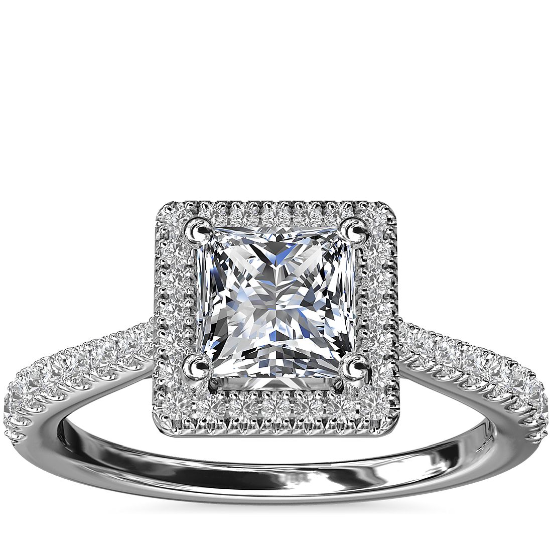 Princess-Cut Bridge Halo Diamond Engagement Ring 14K White