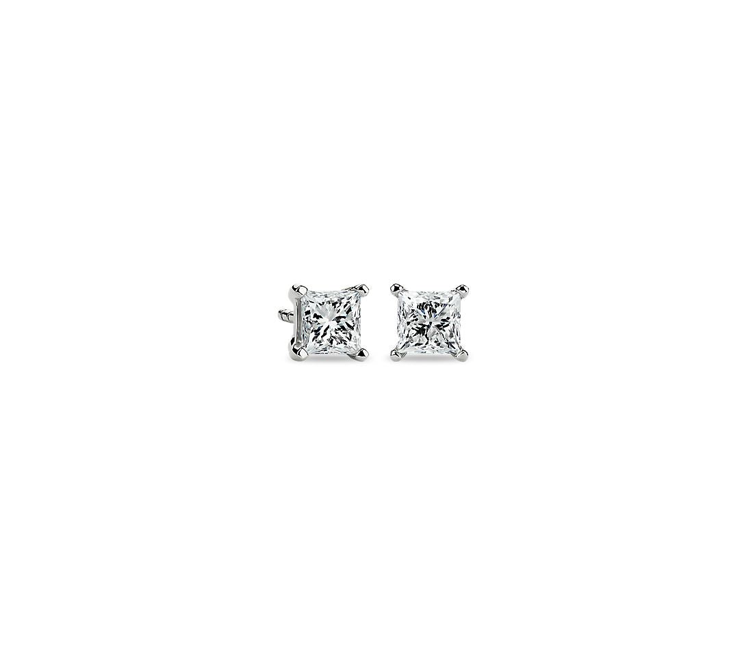 1 ctw Princess Diamond Studs 14K White Gold