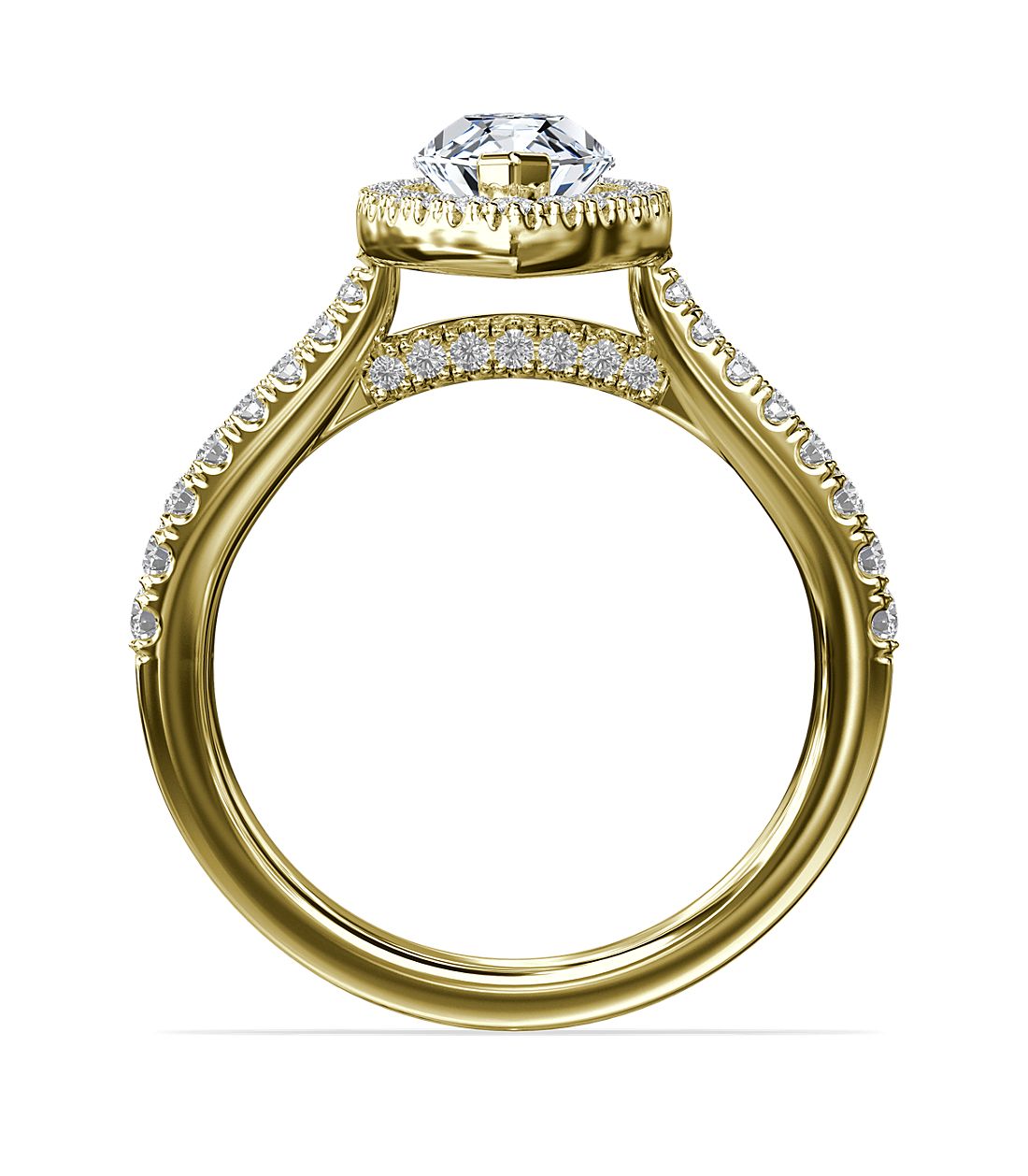 Marquise Bridge Halo Diamond Engagement Ring 14K Yellow