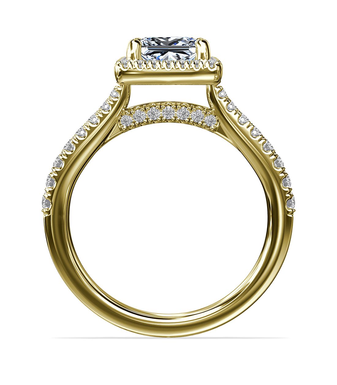 Princess-Cut Bridge Halo Diamond Engagement Ring 14K Yellow