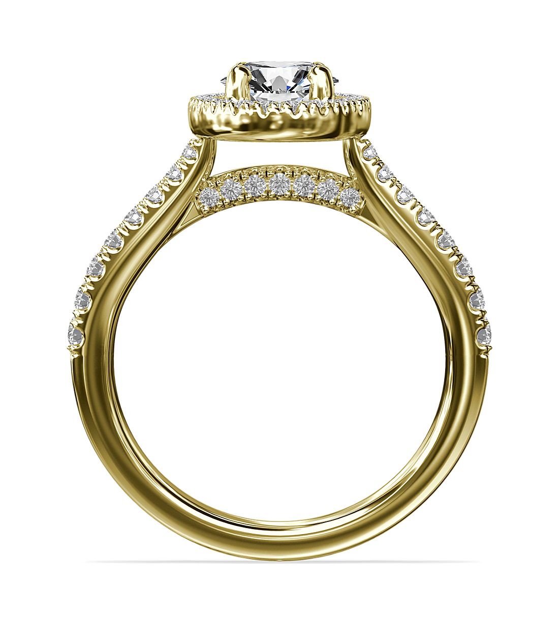 Oval Bridge Halo Diamond Engagement ring 14K Yellow