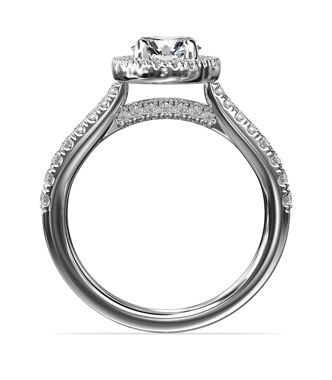 Oval Bridge Halo Diamond Engagement Ring 14K White