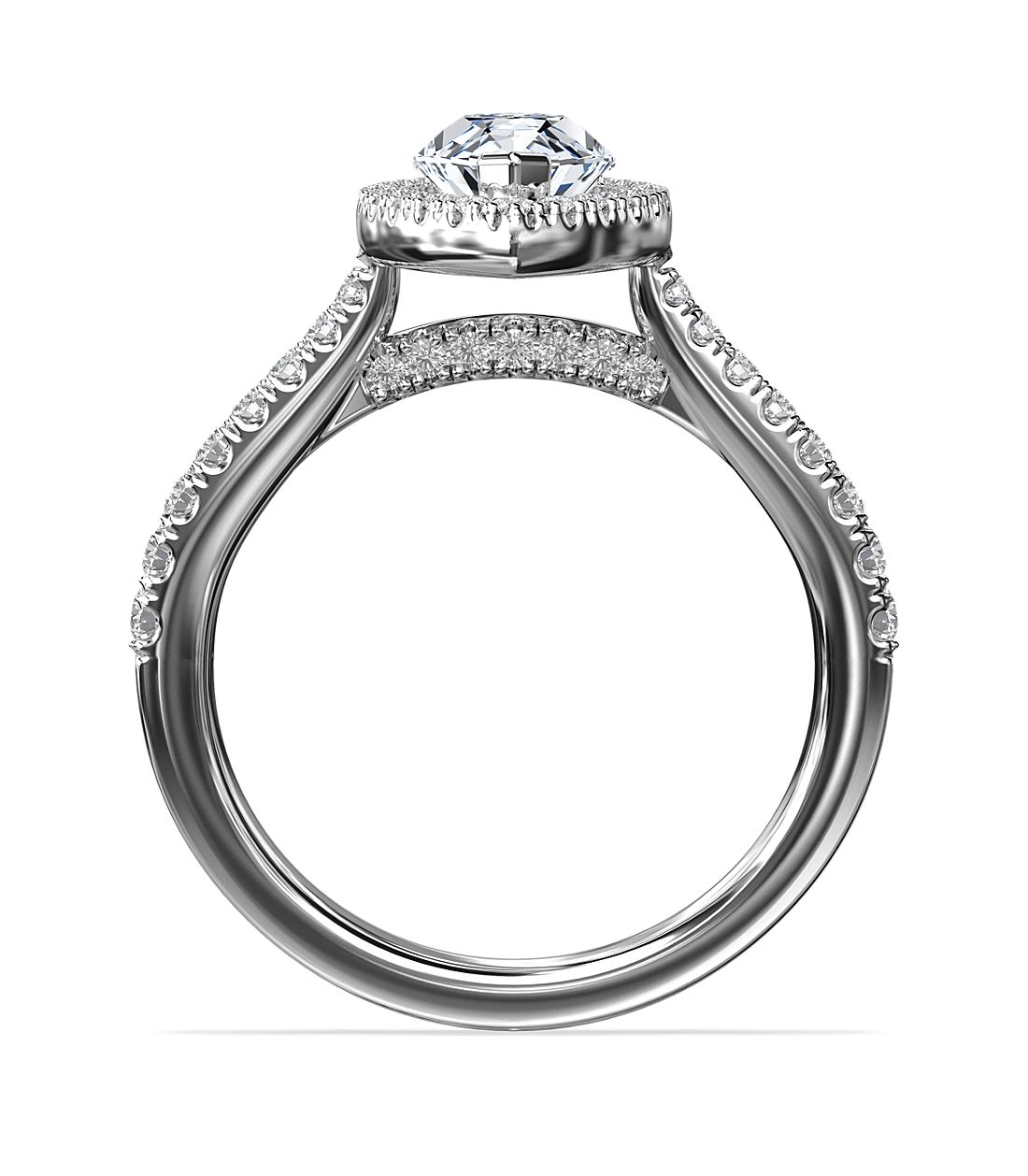 Marquise Bridge Halo Engagement Ring 14K White