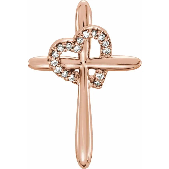 14K White .04 CTW Natural Diamond Cross with Heart Pendant