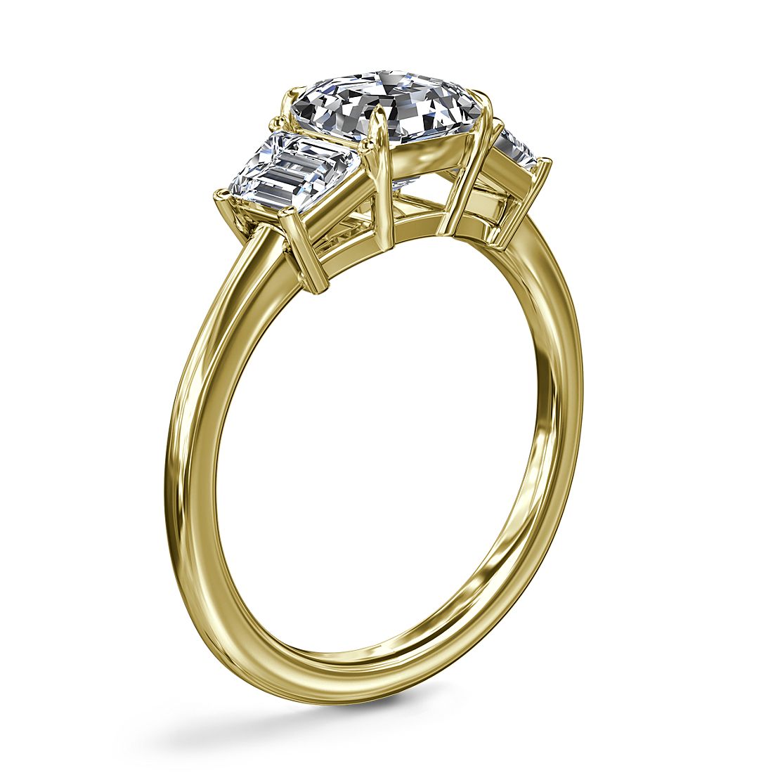 3 Stone Trapezoid Side Stone Engagement Ring 14K Yellow