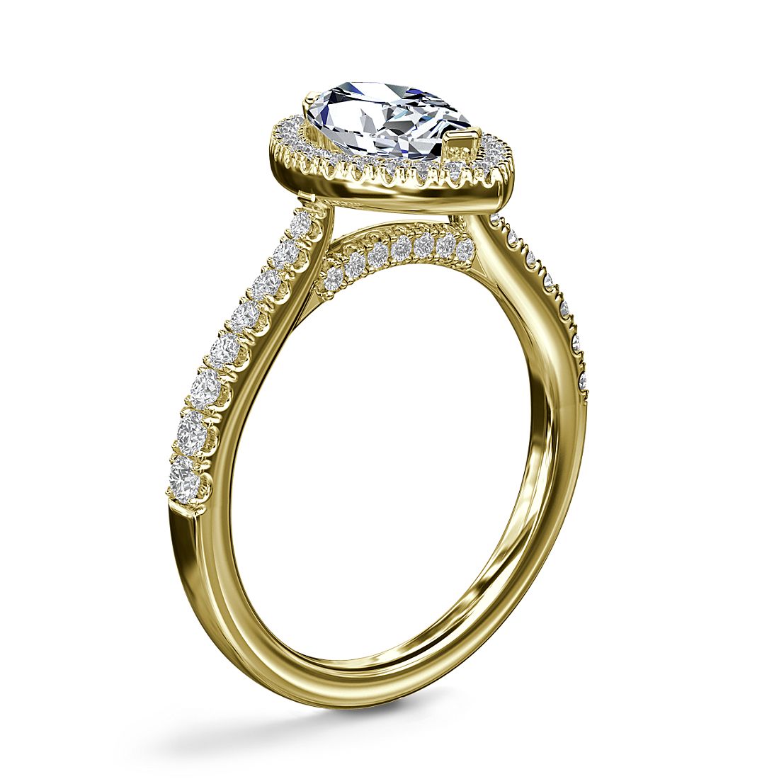 Marquise Bridge Halo Diamond Engagement Ring 14K Yellow