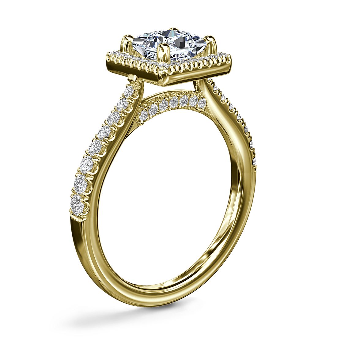 Princess-Cut Bridge Halo Diamond Engagement Ring 14K Yellow