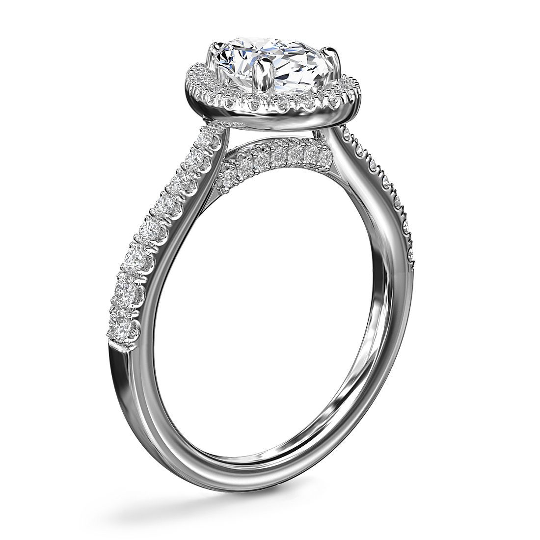 Pear Bridge Halo Diamond Engagement Ring 14K