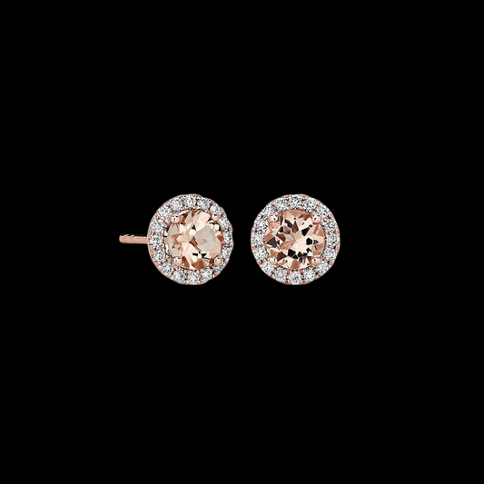 Morganite and Diamond Halo Studs 14K Rose Gold