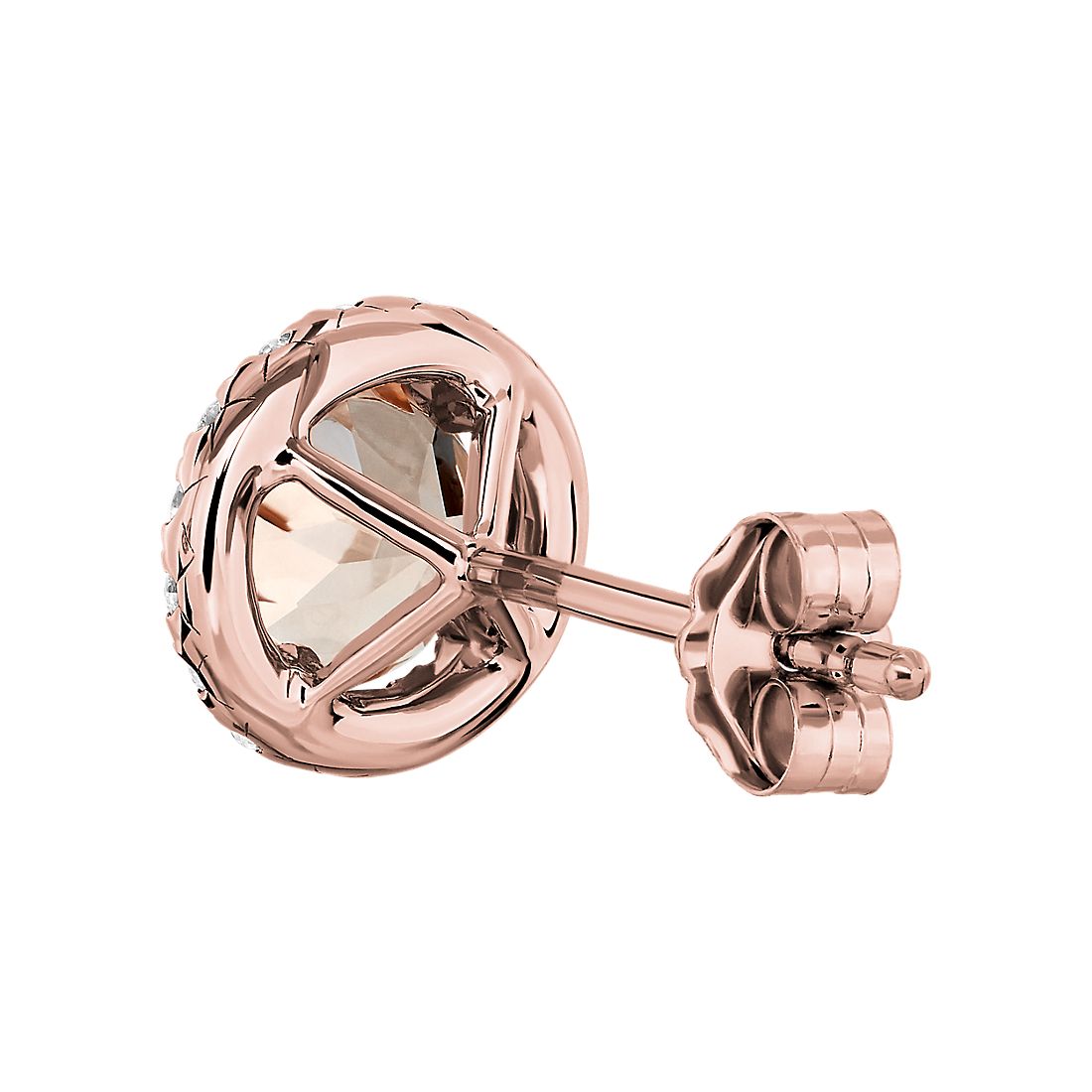 Morganite and Diamond Halo Studs 14K Rose Gold