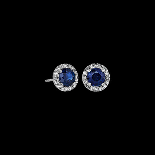 Sapphire and Diamond Halo Studs 14K White Gold