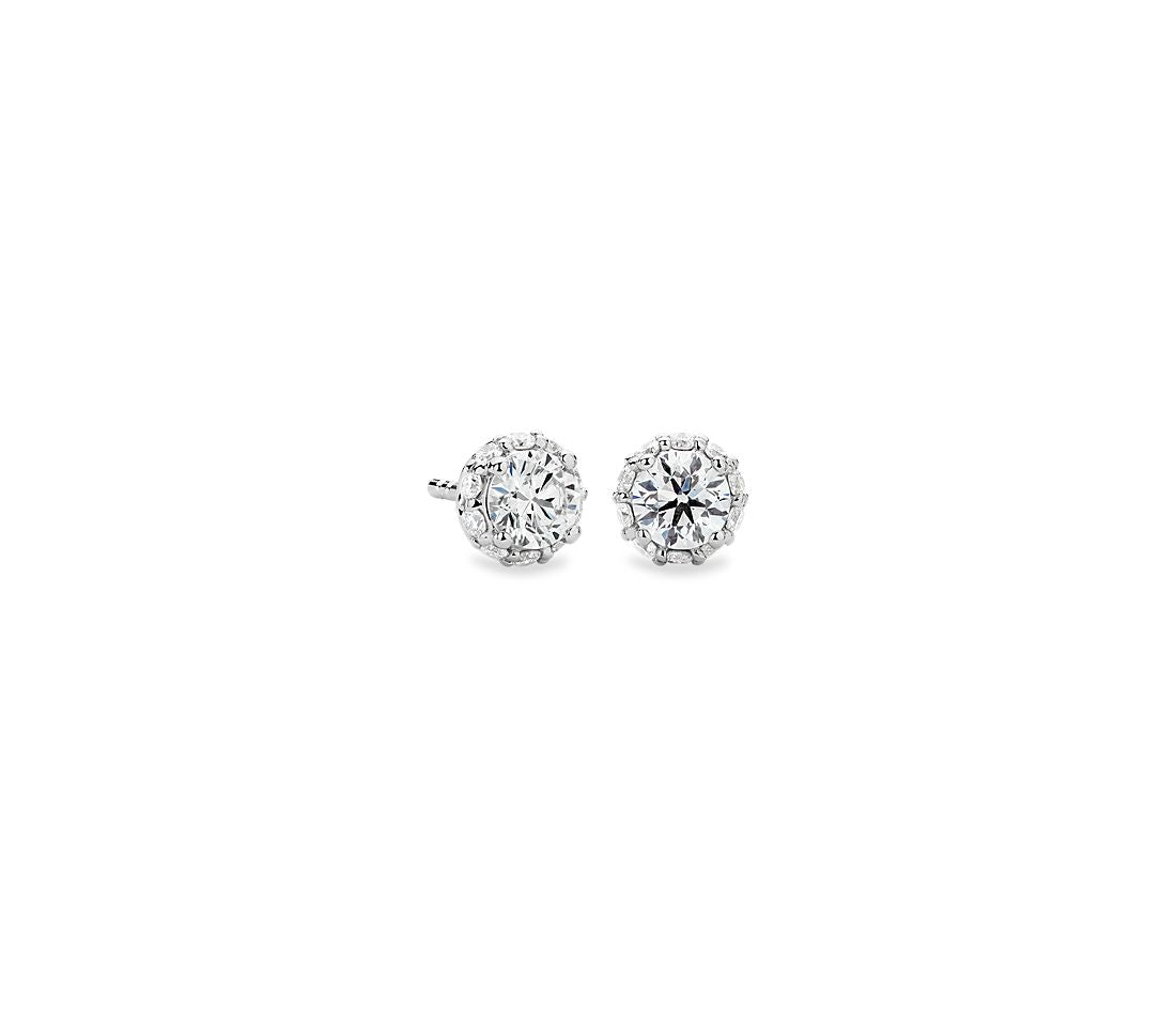 0.75ctw Round Hidden Halo Diamond Studs 14K White Gold