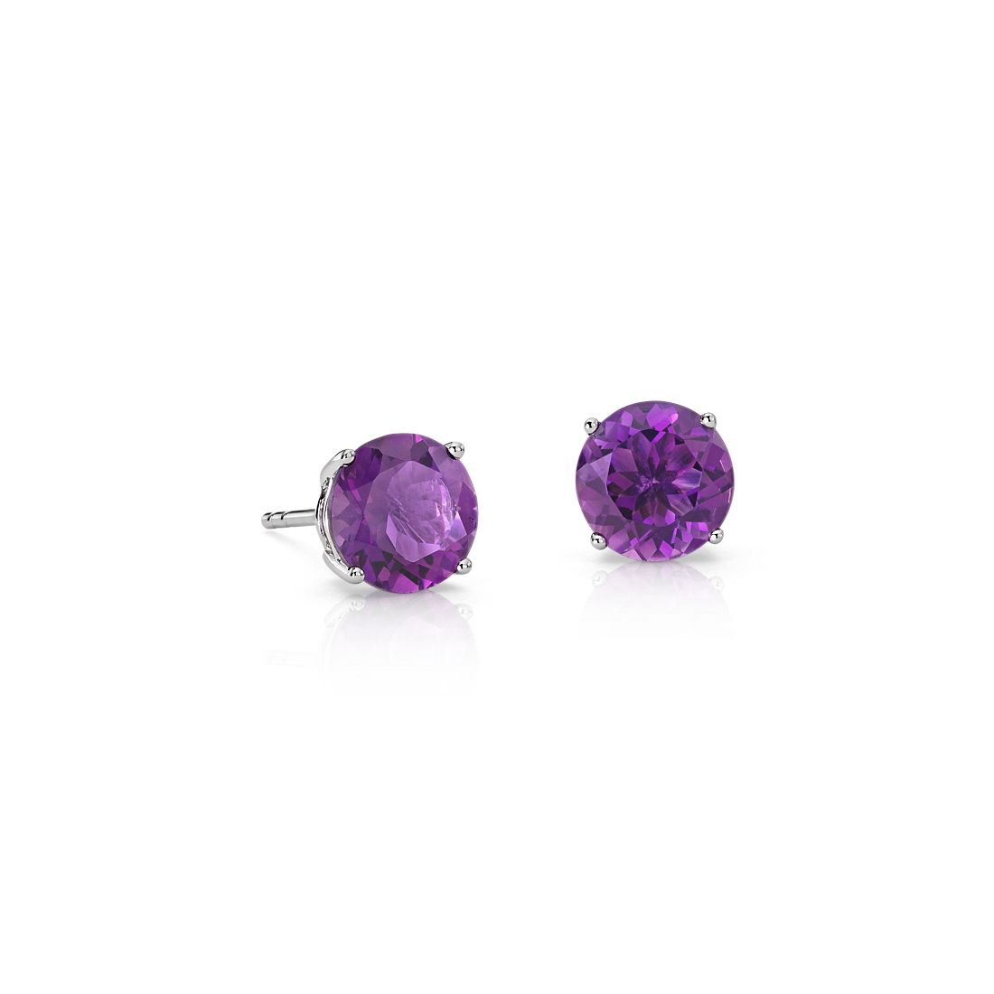 Amethyst Stud Earrings 14K White Gold