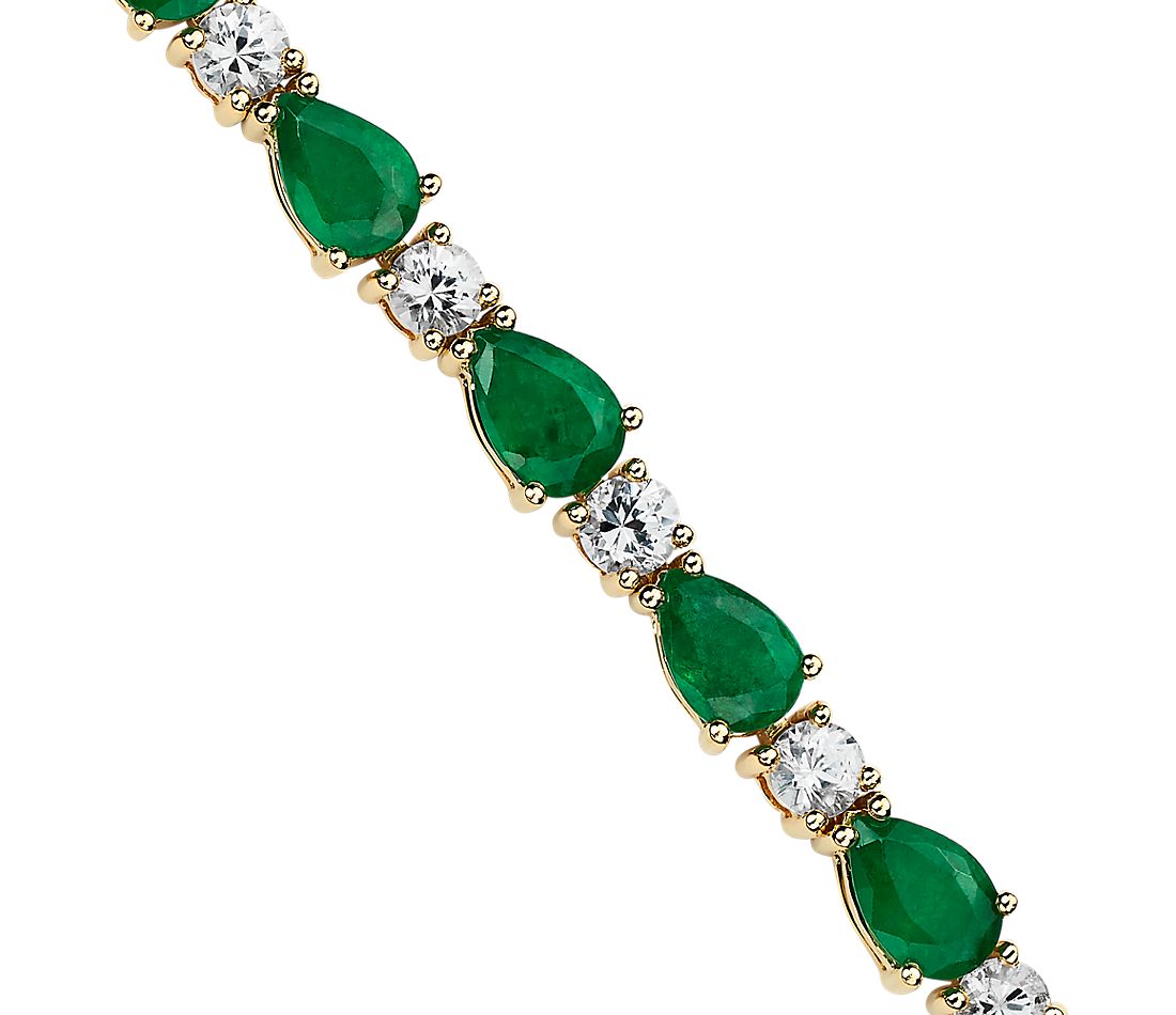 Emerald and White Sapphire Bracelet Yellow