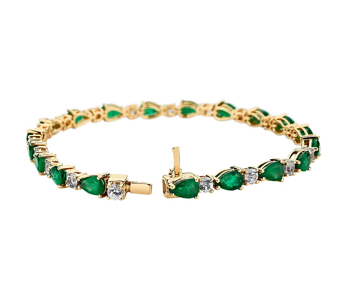 Emerald and White Sapphire Bracelet Yellow