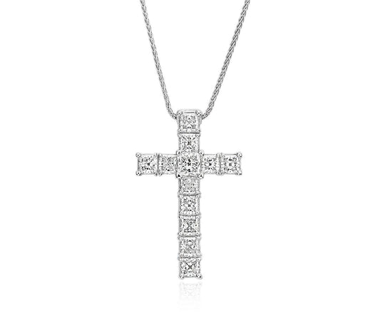 Signature Princess-Cut Cross Pendant 14K White