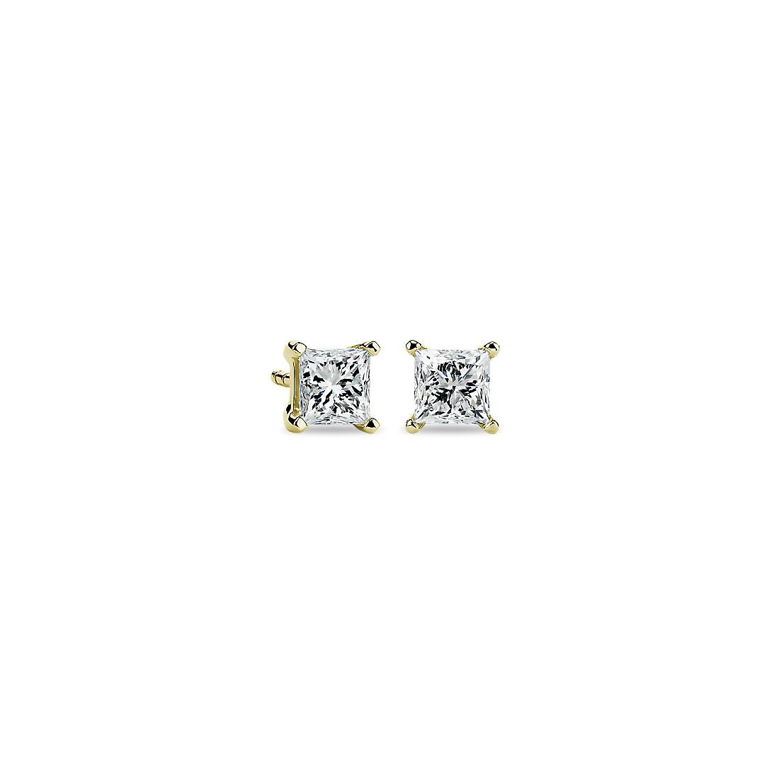 1ctw Princess Diamond Studs 14K Yellow Gold