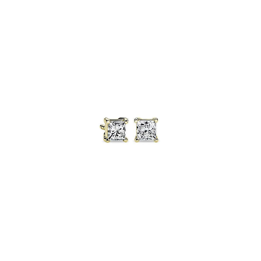 0.50ctw Princess Diamond Studs 14K Yellow Gold