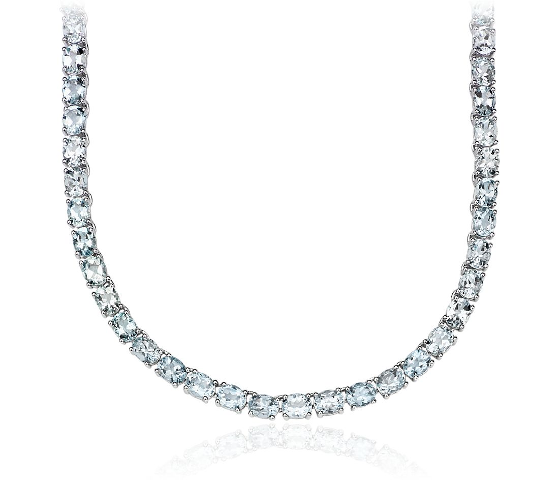 Oval Aquamarine Necklace 14K White