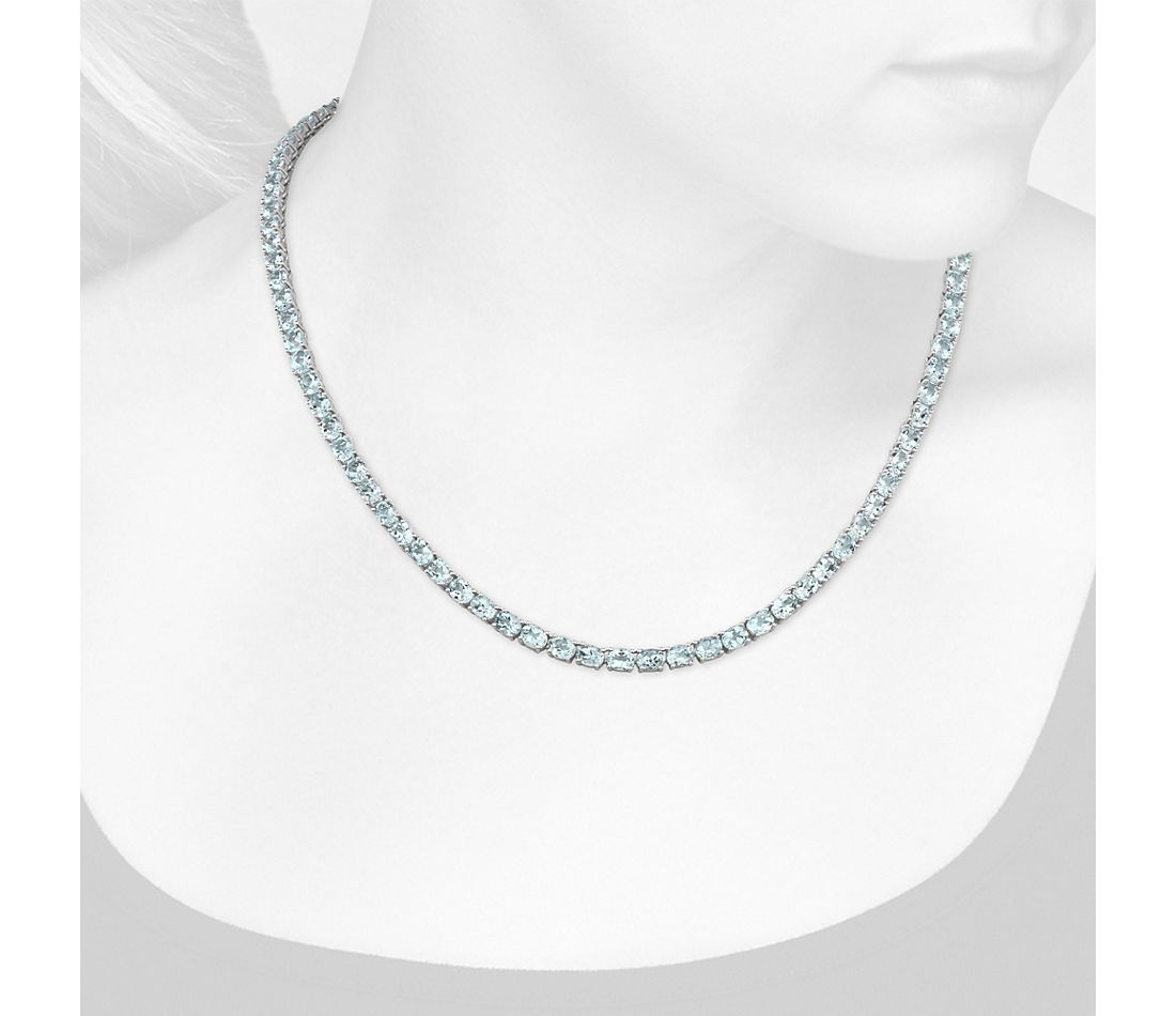 Oval Aquamarine Necklace 14K White