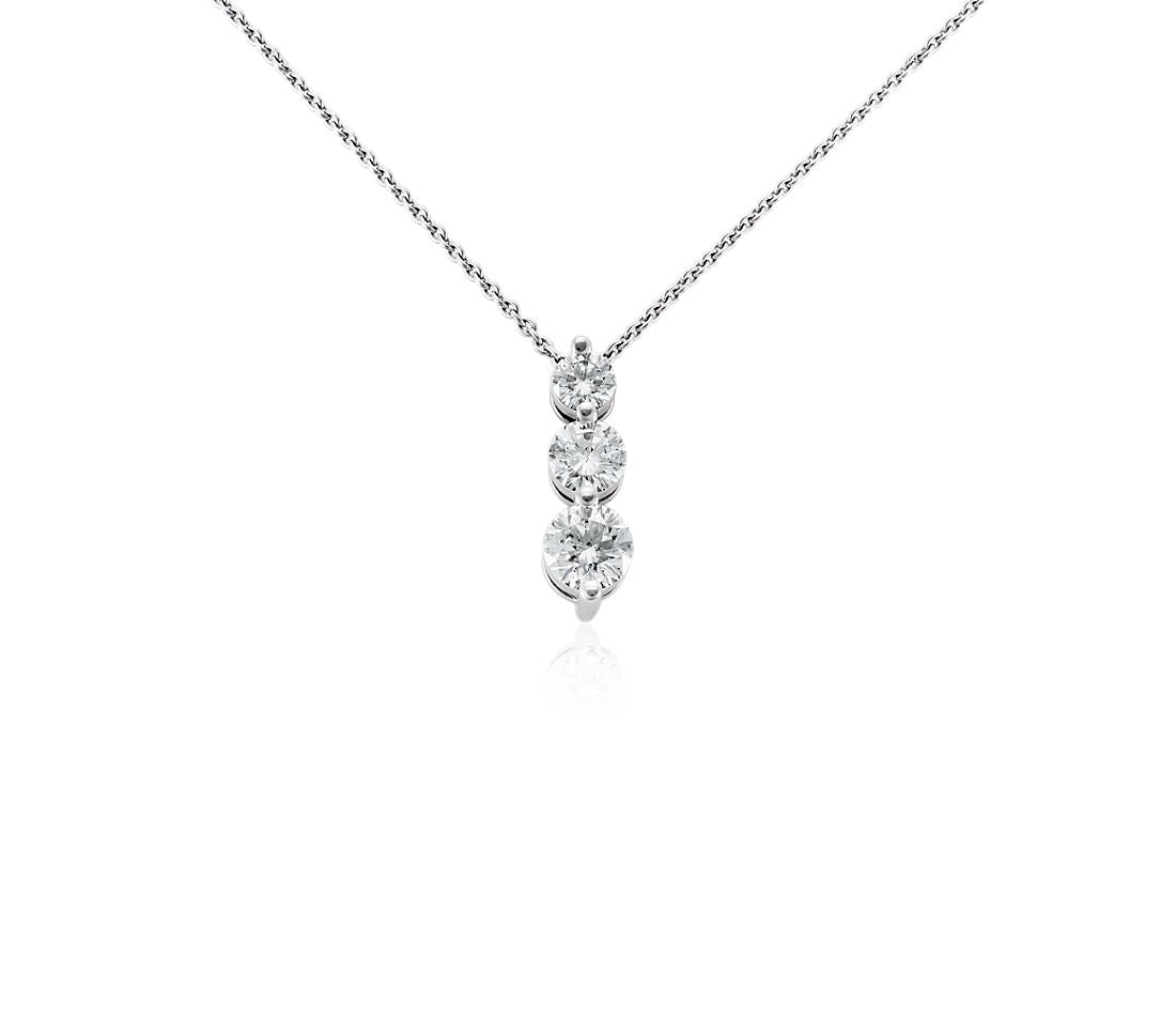 Three-Stone Drop Diamond Pendant 14K White