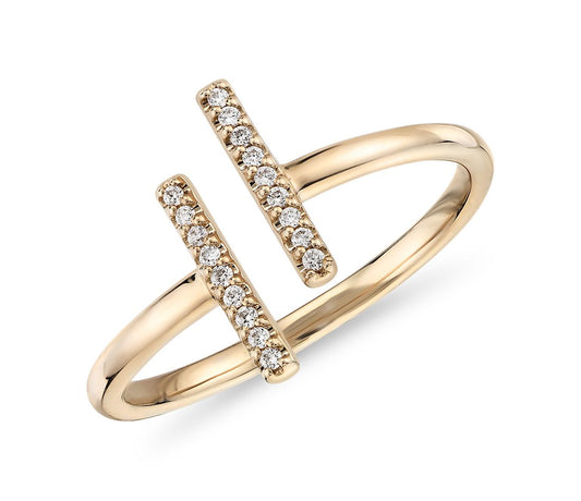 Pavé split bar Diamond Ring 14K Yellow